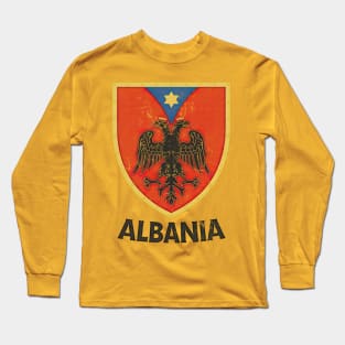 Albania / Faded Vintage Style Eagle Crest Design Long Sleeve T-Shirt